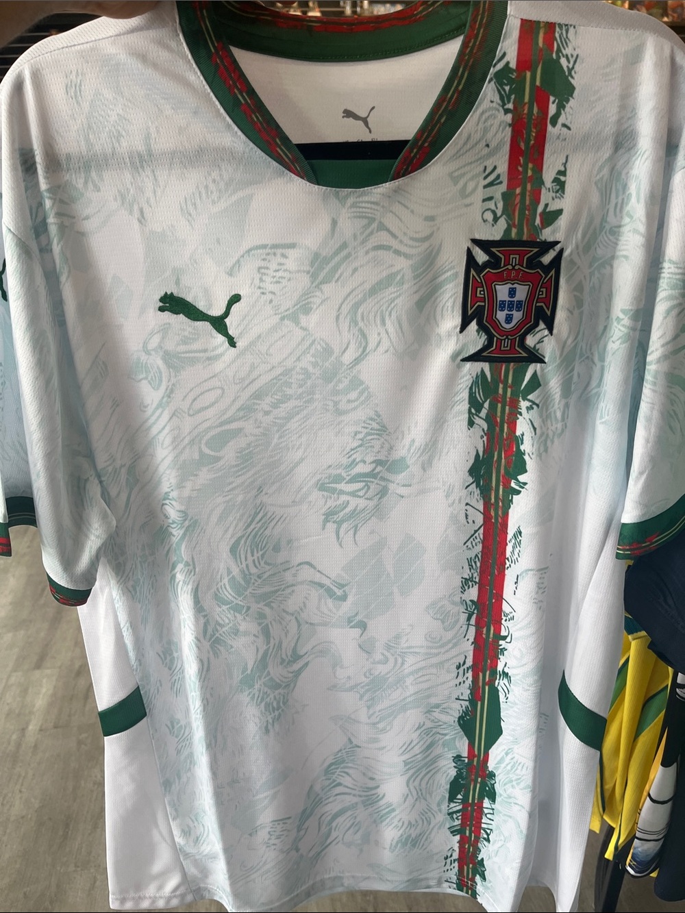 Portugal Men's Away Football Jersey in White with Green & Red